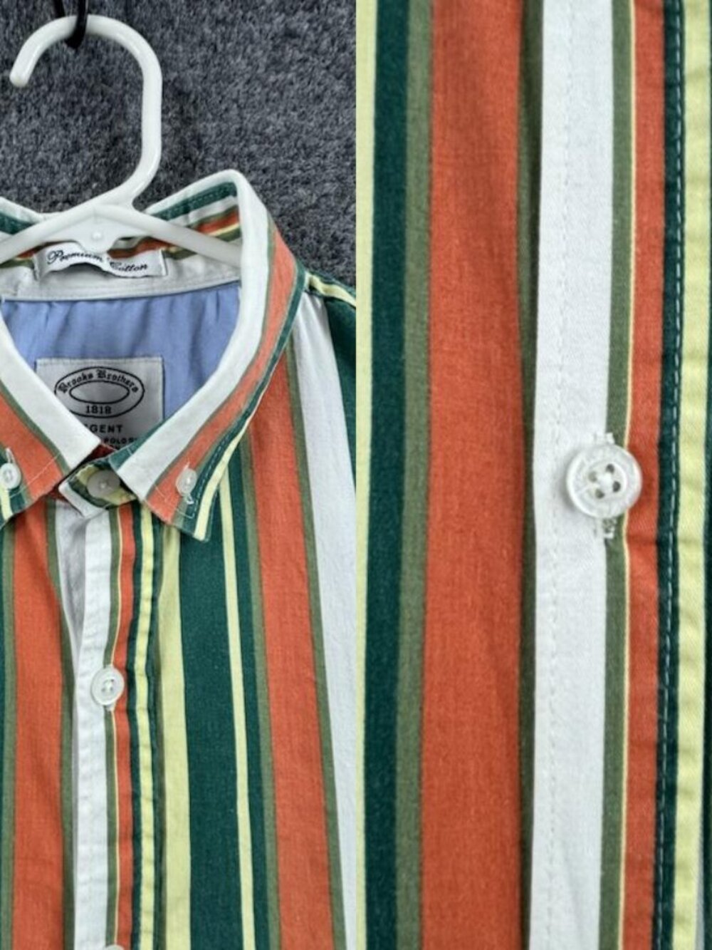 Brooks Brothers Men Supima Regent Striped Logo Button-Down Non-Iron Green Medium